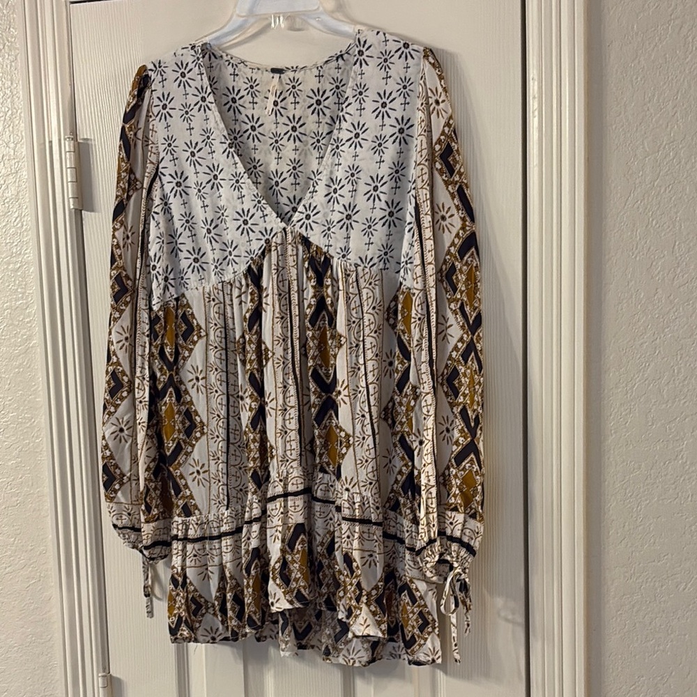 Free People Black and Brown Blouse Top